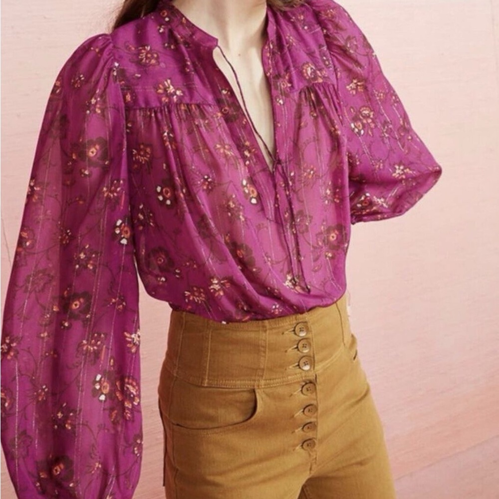 Ulla Johnson Silk Printed long sleeve Blouse Magenta